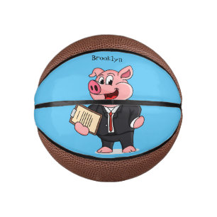 Funny pig in business suit cartoon  mini basketball