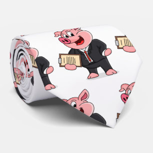 Funny pig in business suit cartoon neck tie