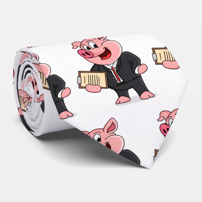 Funny pig in business suit cartoon neck tie (Rolled)