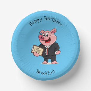 Funny pig in business suit cartoon  paper bowls