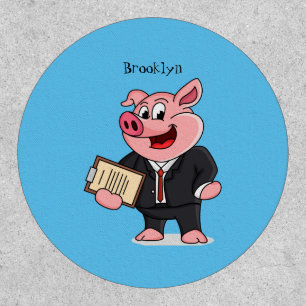 Funny pig in business suit cartoon patch