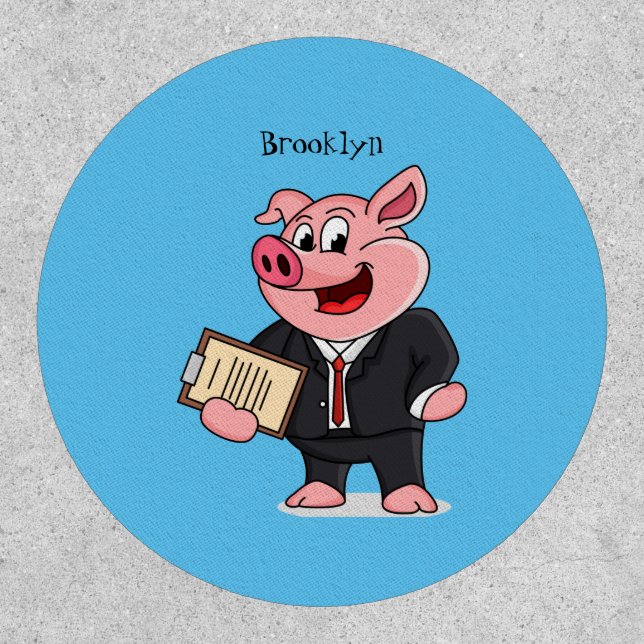 Funny pig in business suit cartoon  patch (Front)