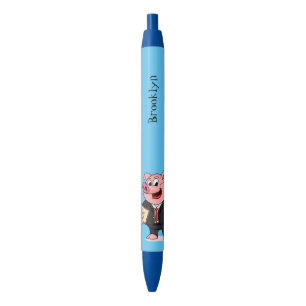 Funny pig in business suit cartoon pen