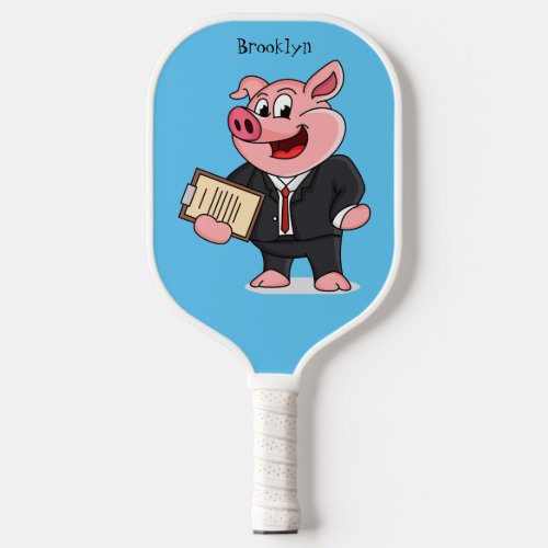 Funny pig in business suit cartoon  pickleball paddle