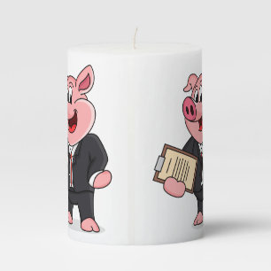 Funny pig in business suit cartoon pillar candle