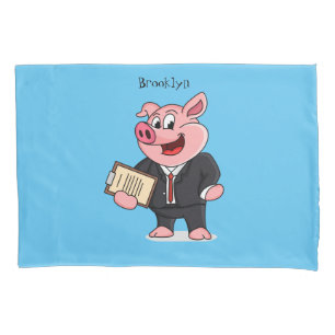Funny pig in business suit cartoon pillow case