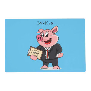 Funny pig in business suit cartoon placemat