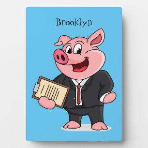 Funny pig in business suit cartoon plaque