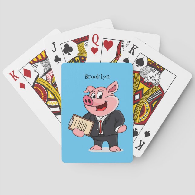 Funny pig in business suit cartoon poker cards (Back)