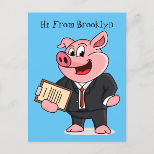 Funny pig in business suit cartoon postcard