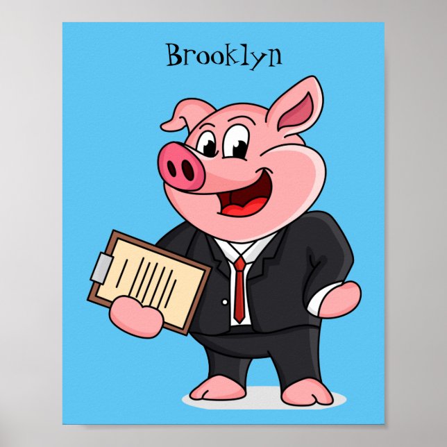 Funny pig in business suit cartoon poster (Front)