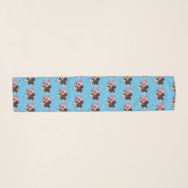 Funny pig in business suit cartoon scarf (Front (Horizontal))