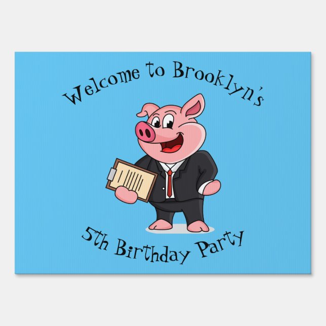 Funny pig in business suit cartoon  sign (Front)