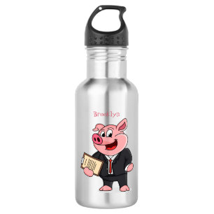 Funny pig in business suit cartoon stainless steel water bottle
