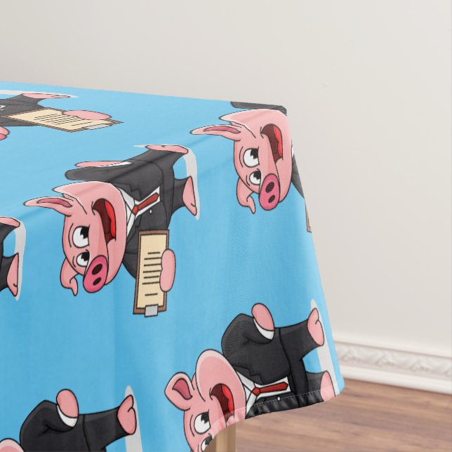 Funny pig in business suit cartoon  tablecloth (In Situ)
