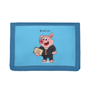Funny pig in business suit cartoon tri-fold wallet