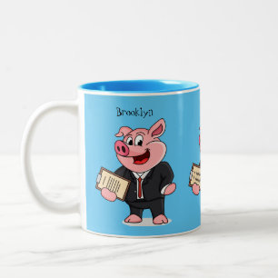 Funny pig in business suit cartoon Two-Tone coffee mug