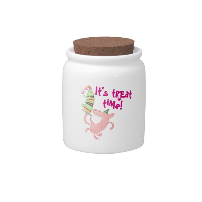 Funny Pig It's Treat Time! Birthday Cake Cartoon Candy Jar (Front)