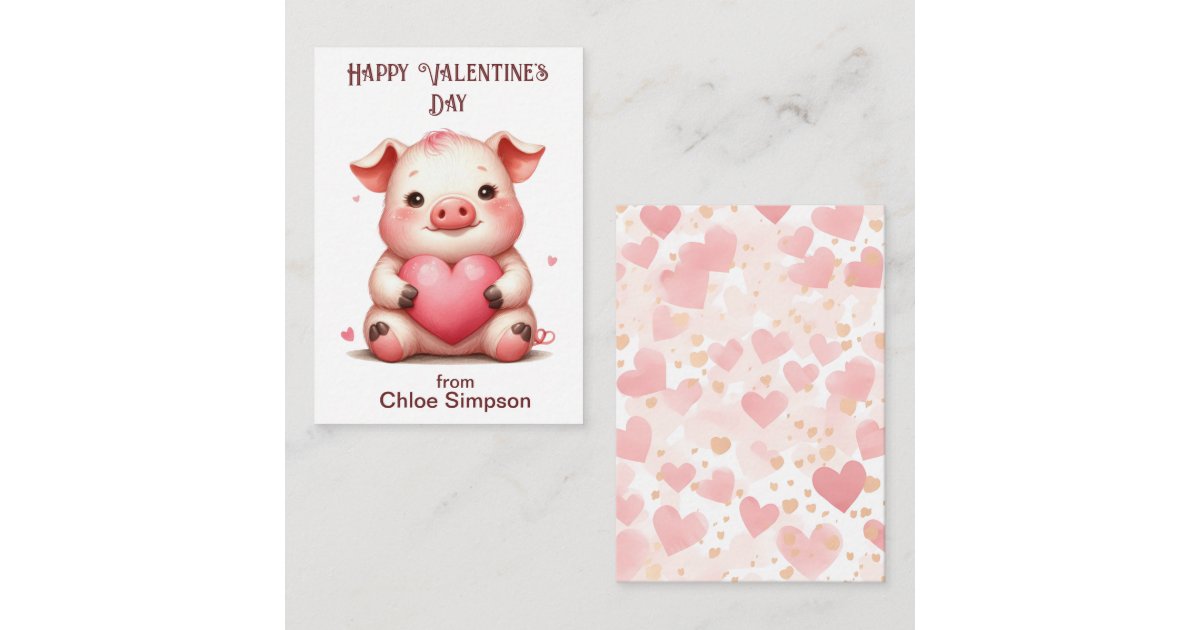 Funny Pig Kid's Valentine Classroom Party Note Card | Zazzle