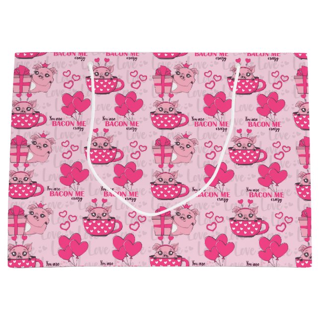 Funny Pig Love Pun Large Gift Bag (Front)