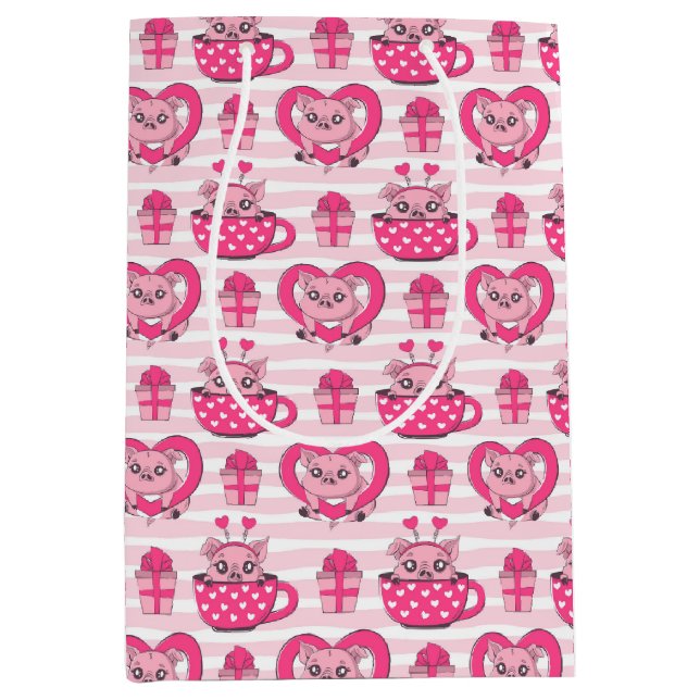 Funny Pig Love Pun Medium Gift Bag (Front)