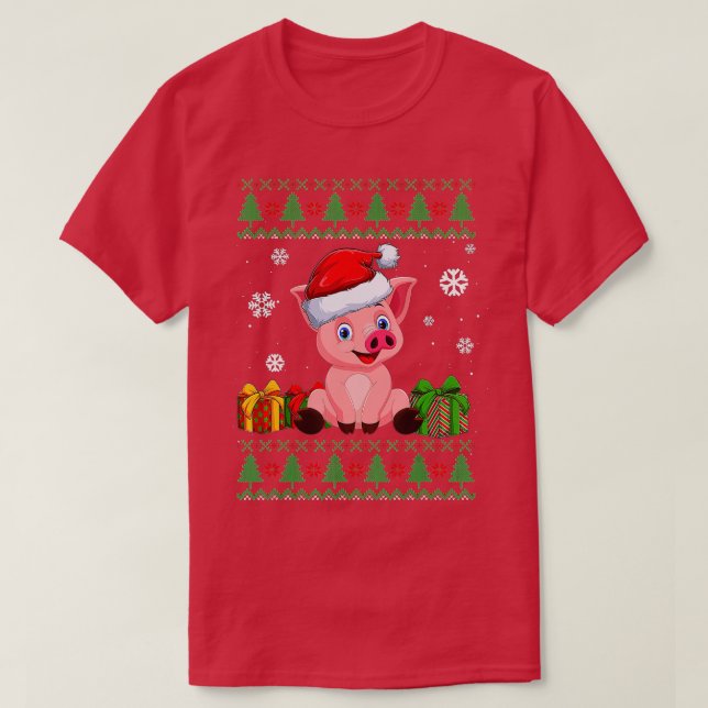 Funny Pig lovers Cute Pig Santa Hat Ugly Christmas T-Shirt (Design Front)
