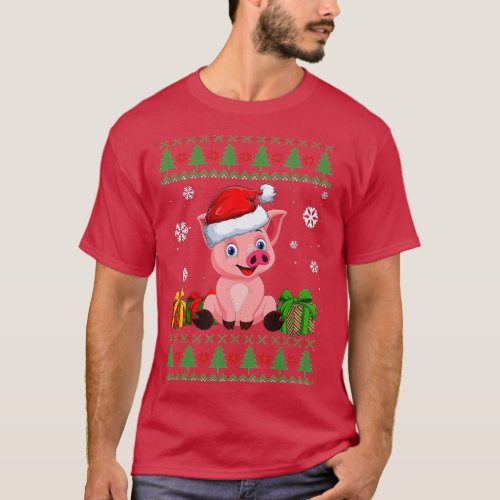 Funny Pig lovers Cute Pig Santa Hat Ugly Christmas T_Shirt