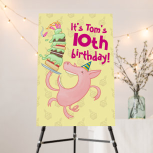 Funny Pig Name & Age Birthday Party Cake Cartoon Foam Board