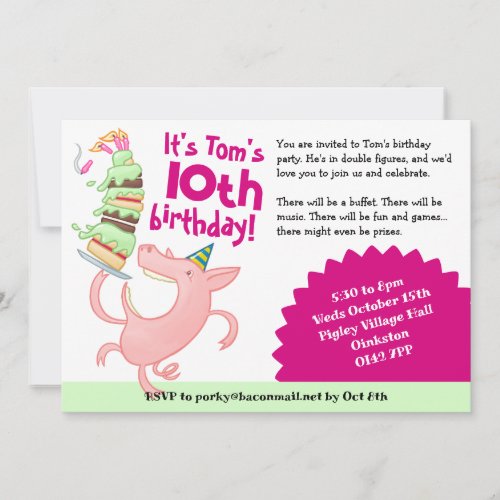 Funny Pig Name & Age Birthday Party Cake Cartoon