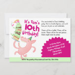 Funny Pig Name &amp; Age Birthday Party Cake Cartoon Invitation