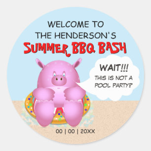 Funny Pig on a Float    BBQ Pool Beach Party  Classic Round Sticker