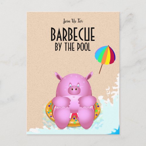 Funny Pig on a Float   Pool Beach Party Invitation Postcard