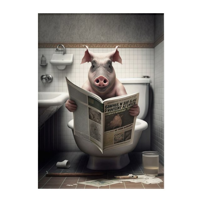 Funny Pig on Bathroom Toilet Barnyard Animals  Acrylic Print (Front)