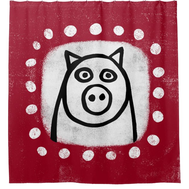 Funny Pig On Red Shower Curtain (Front)