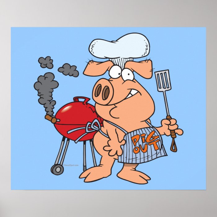 funny pig out BBQ barbecue piggy pig Poster