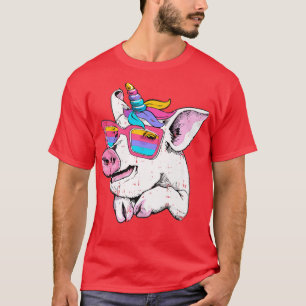 Funny Pig Piglet Unicorn Horn Glasses Cute Farm Ha T-Shirt
