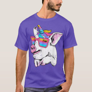 Funny Pig Piglet Unicorn Horn Glasses Cute Farm Ha T-Shirt