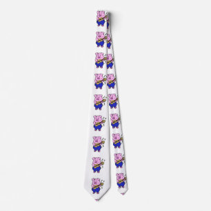 Funny Pig playing guitar   choose background color Neck Tie