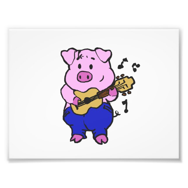 Funny Pig playing guitar | choose background color Photo Print (Front)