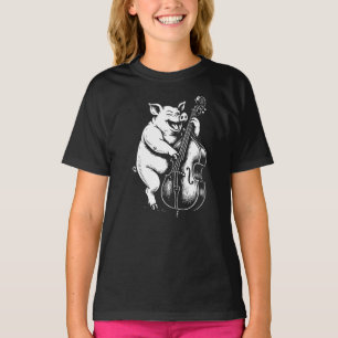 funny pig plays double bass in jazz band T-Shirt