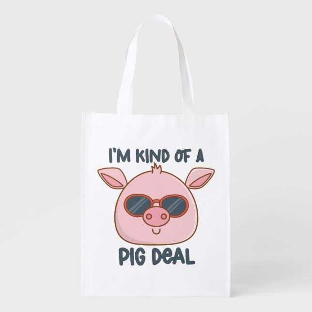 Funny Pig Pun  Grocery Bag (Front)