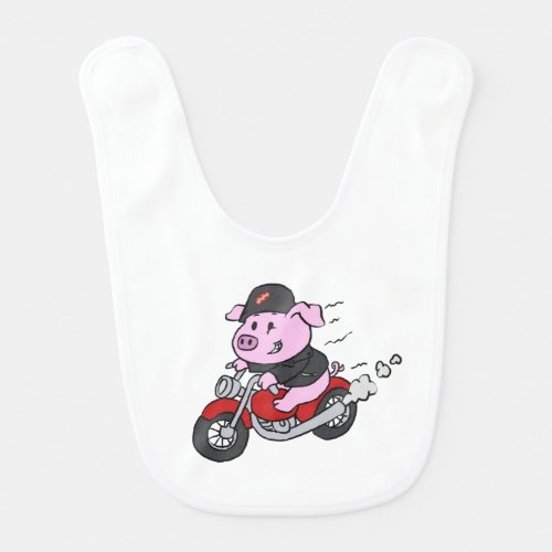 Funny pig riding motorcycle  choose back color baby bib