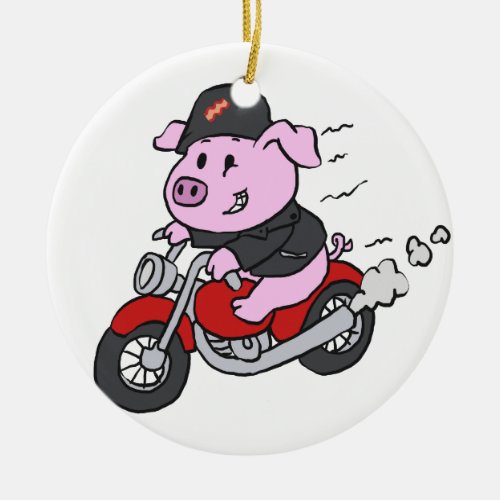Funny pig riding motorcycle  choose back color ceramic ornament
