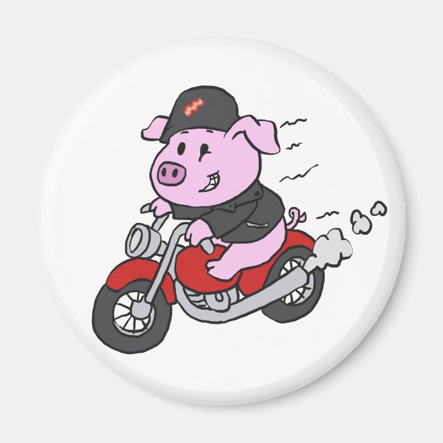 Funny pig riding motorcycle | choose back color magnet (Front)