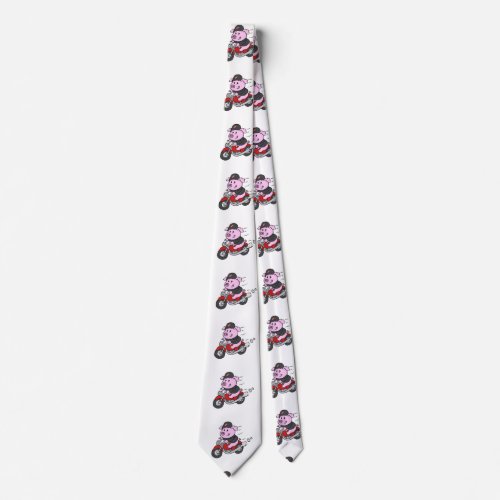 Funny pig riding motorcycle  choose back color neck tie