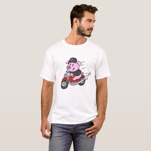 Funny pig riding motorcycle  choose back color T_Shirt