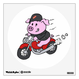 Funny pig riding motorcycle | choose back color wall decal