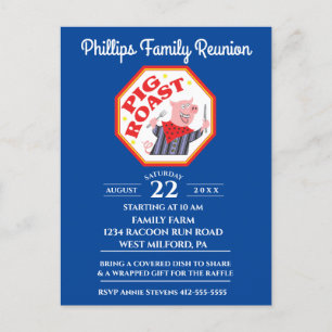 Funny Pig Roast Family Reunion Invitation Postcard