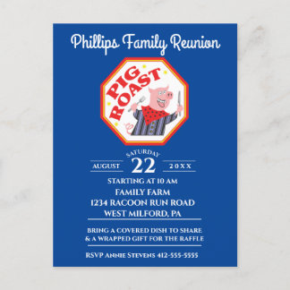 Funny Pig Roast Family Reunion Invitation Postcard