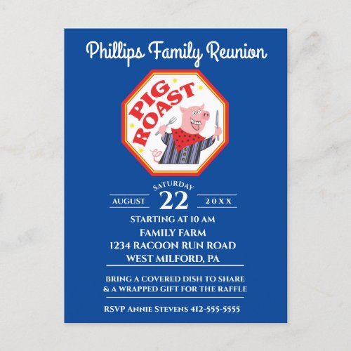 Funny Pig Roast Family Reunion Invitation Postcard